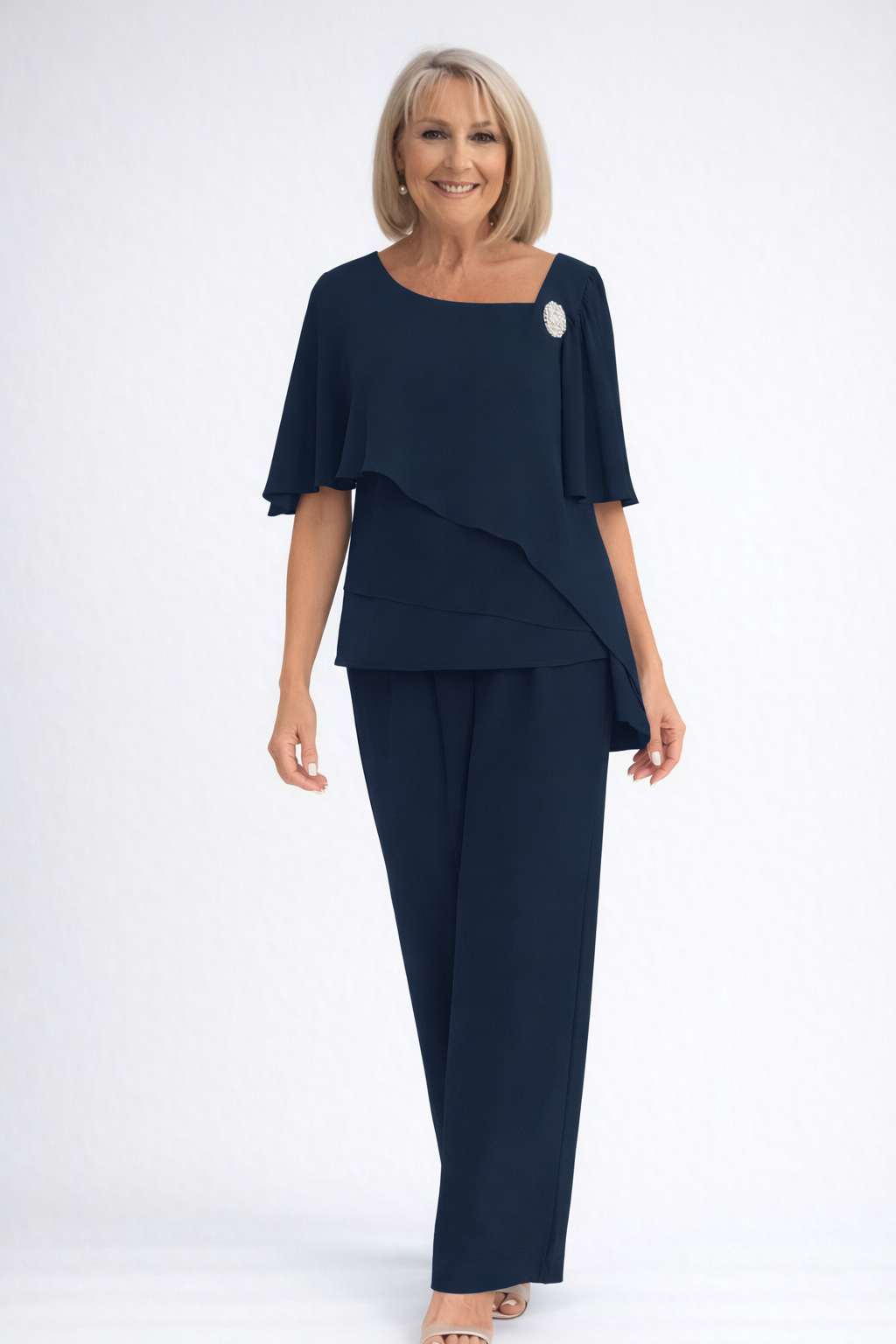 Women's Lightweight Two-Piece Overlay Set | Elegant Navy Formal Outfit 1