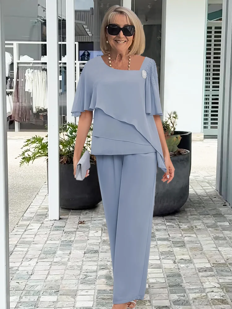 Women's Lightweight Two-Piece Overlay Set | Elegant Navy Formal Outfit 2