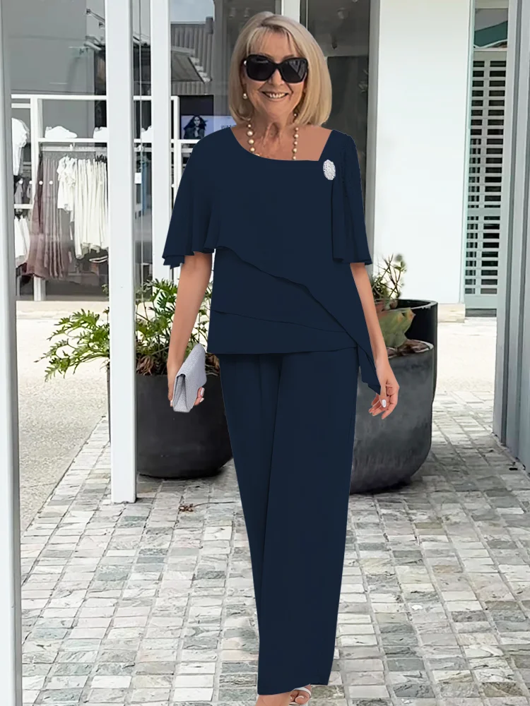 Women's Lightweight Two-Piece Overlay Set | Elegant Navy Formal Outfit 3