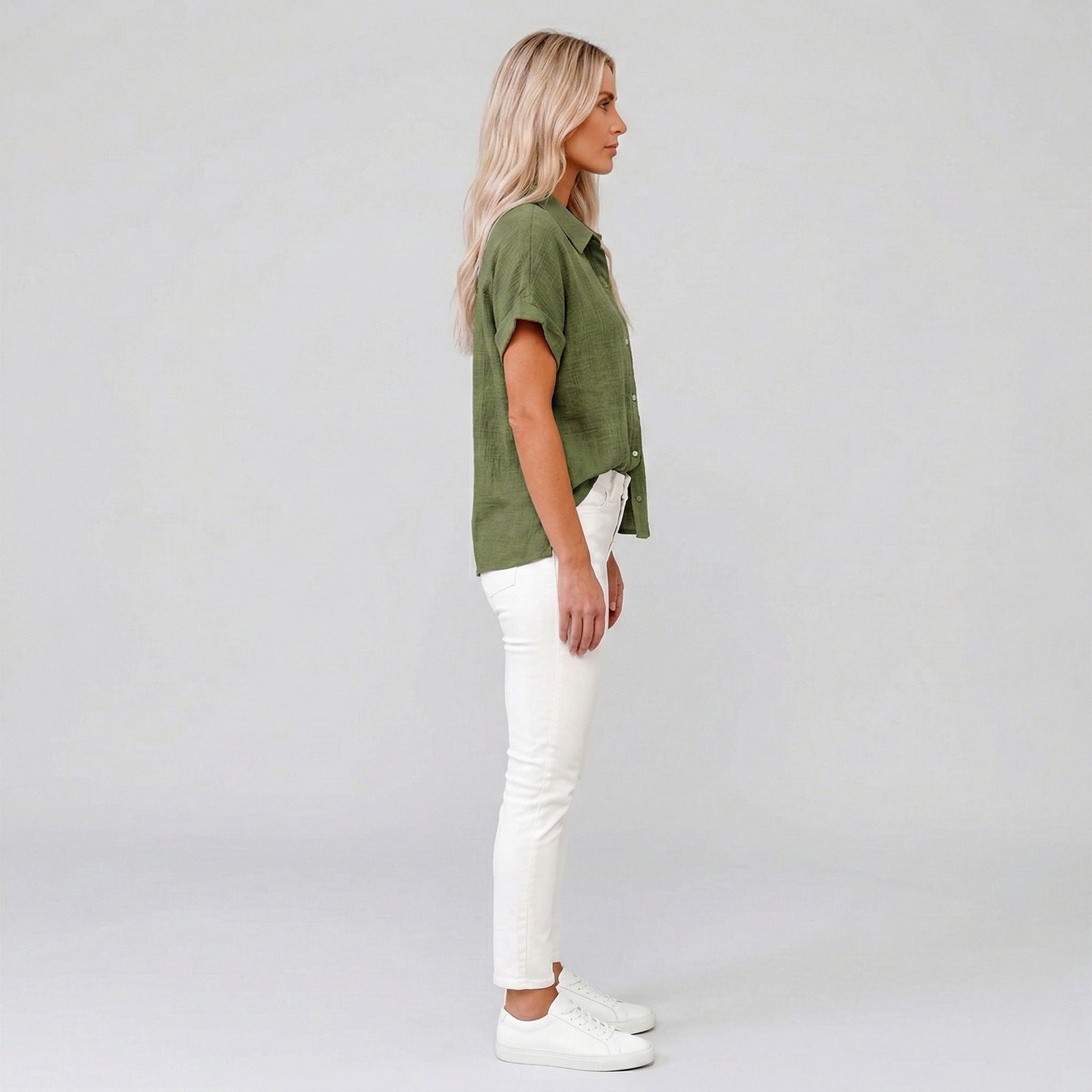 Women's Linen Shirt Short Sleeve Summer Blouse with Buttons 1