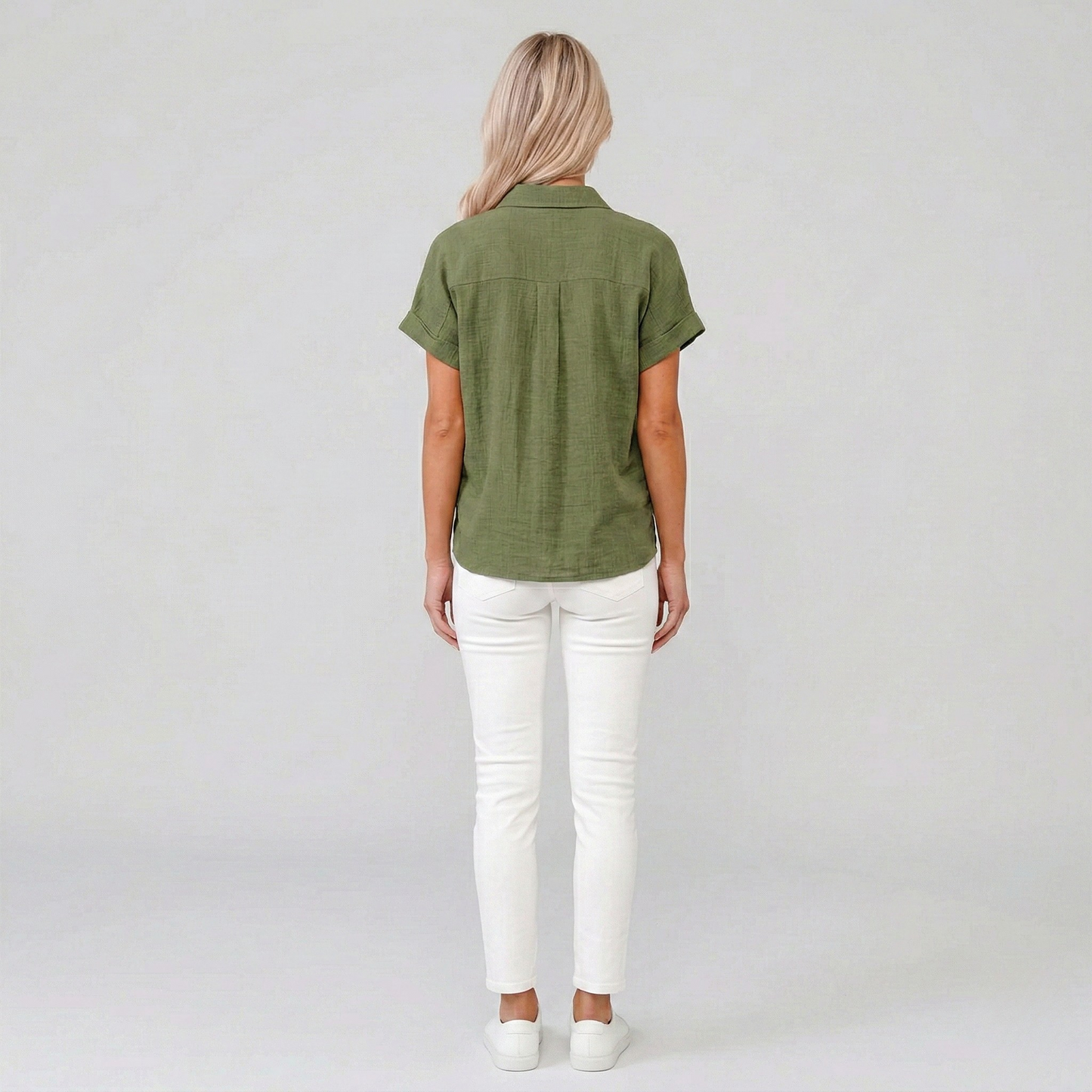 Women's Linen Shirt Short Sleeve Summer Blouse with Buttons 2