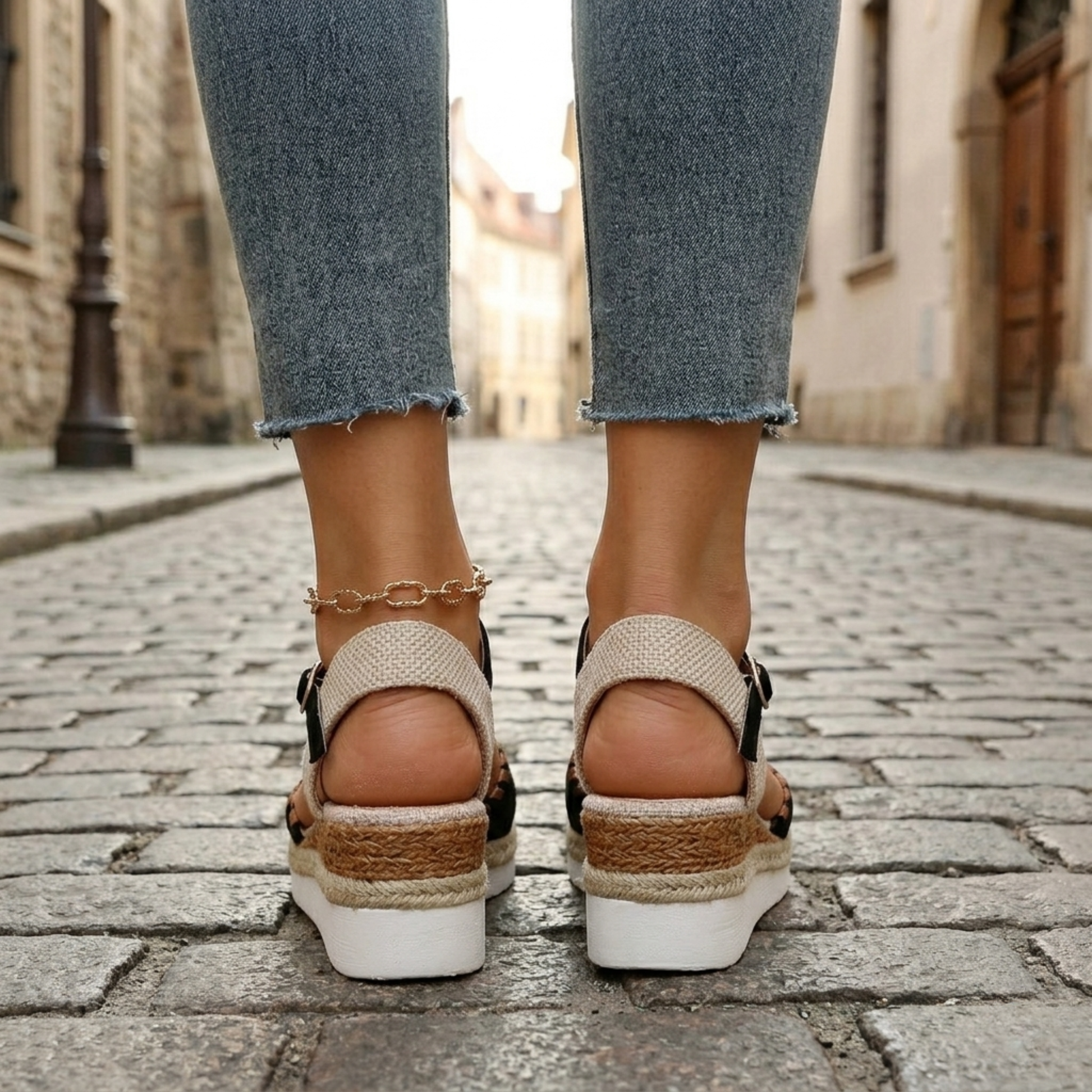 Women's Perforated Synthetic Espadrille Wedge Sandals | Chic Adjustable Ankle Strap Shoes 2