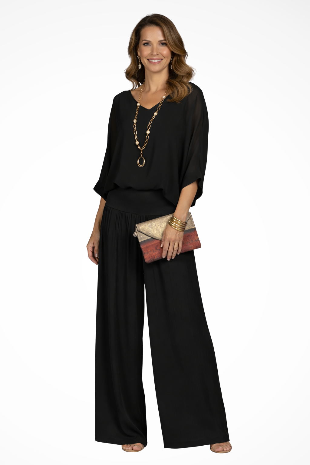 Women's Soft Draped V-Neck Top and Wide-Leg Trousers | Elegant Two-Piece Set 10