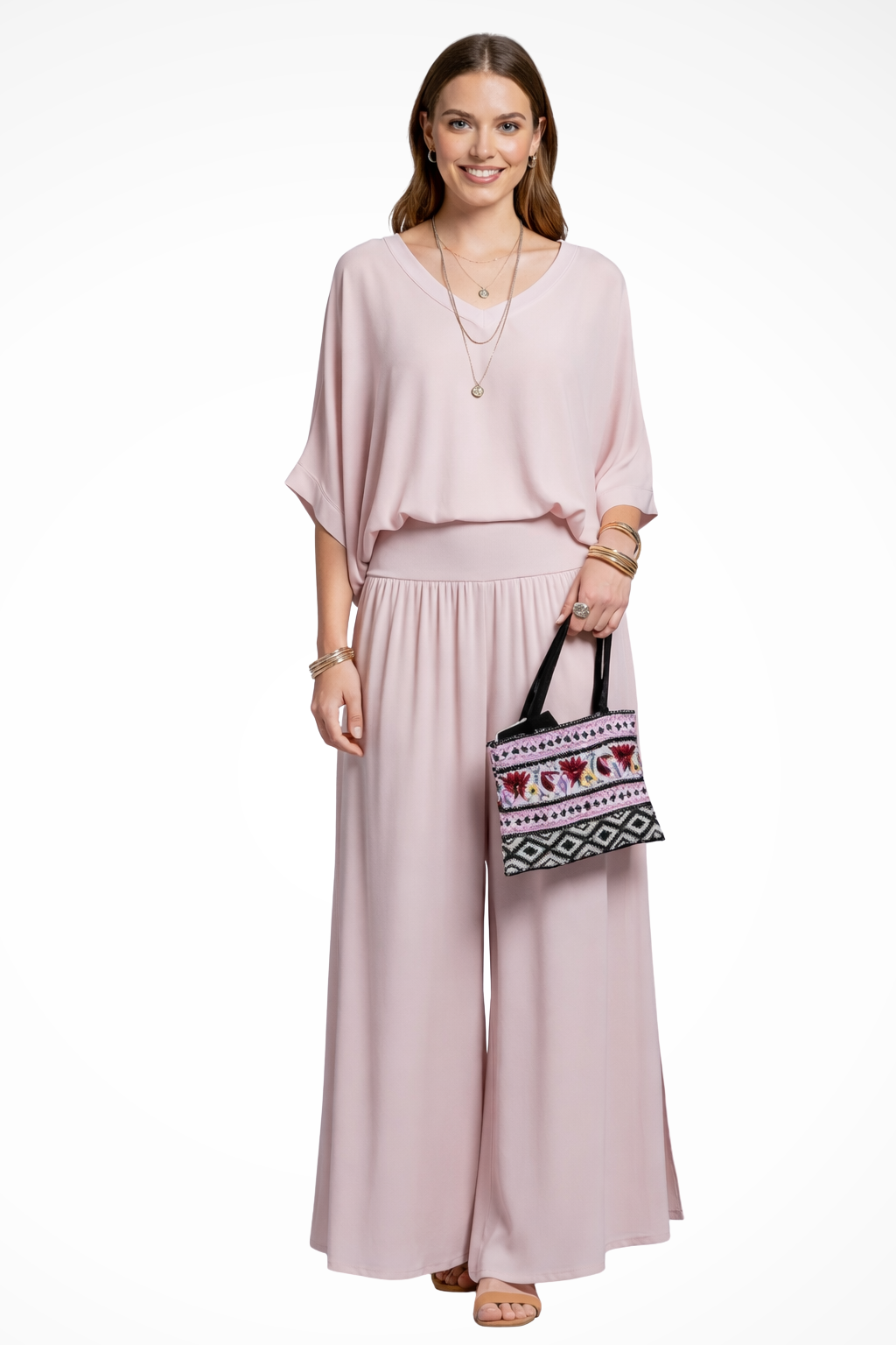 Women's Soft Draped V-Neck Top and Wide-Leg Trousers | Elegant Two-Piece Set 4