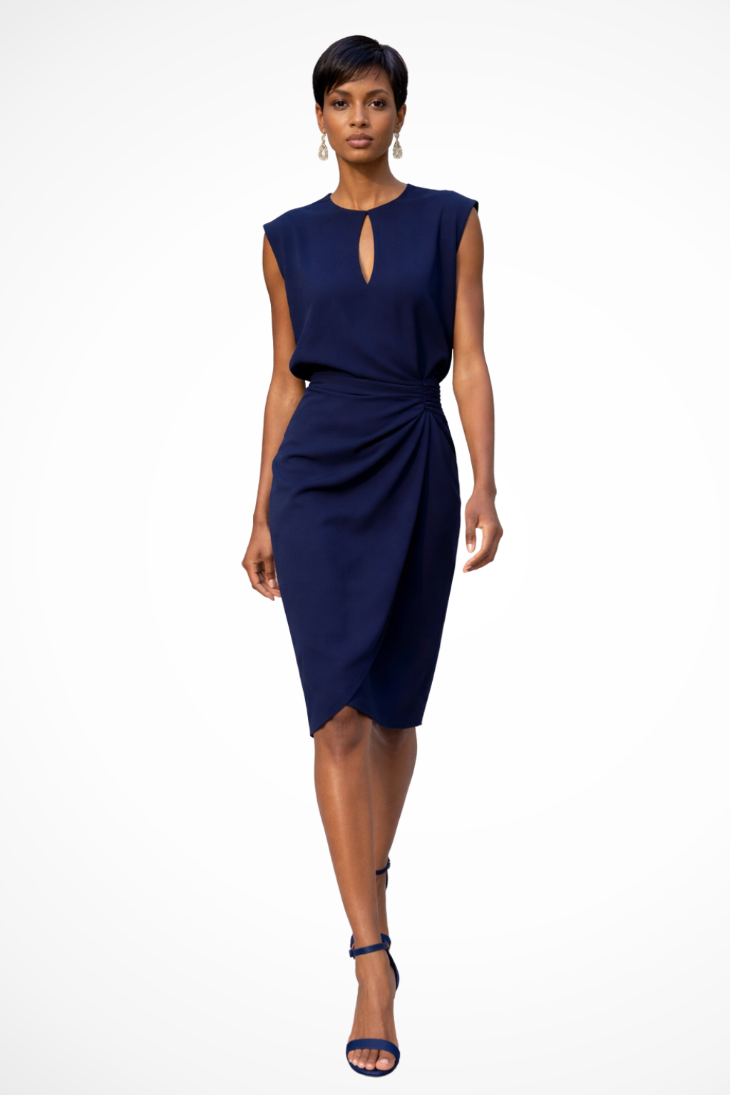 Women's Soft Ruched Wrap Midi Dress | Elegant Cap Sleeve Summer Dress 1