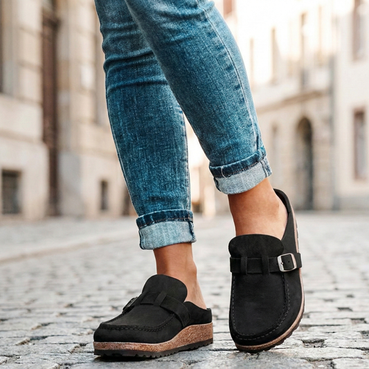 Women's Soft Suede Loafers | Elegant Slip-On Moc-Toe Shoes with Buckle 0