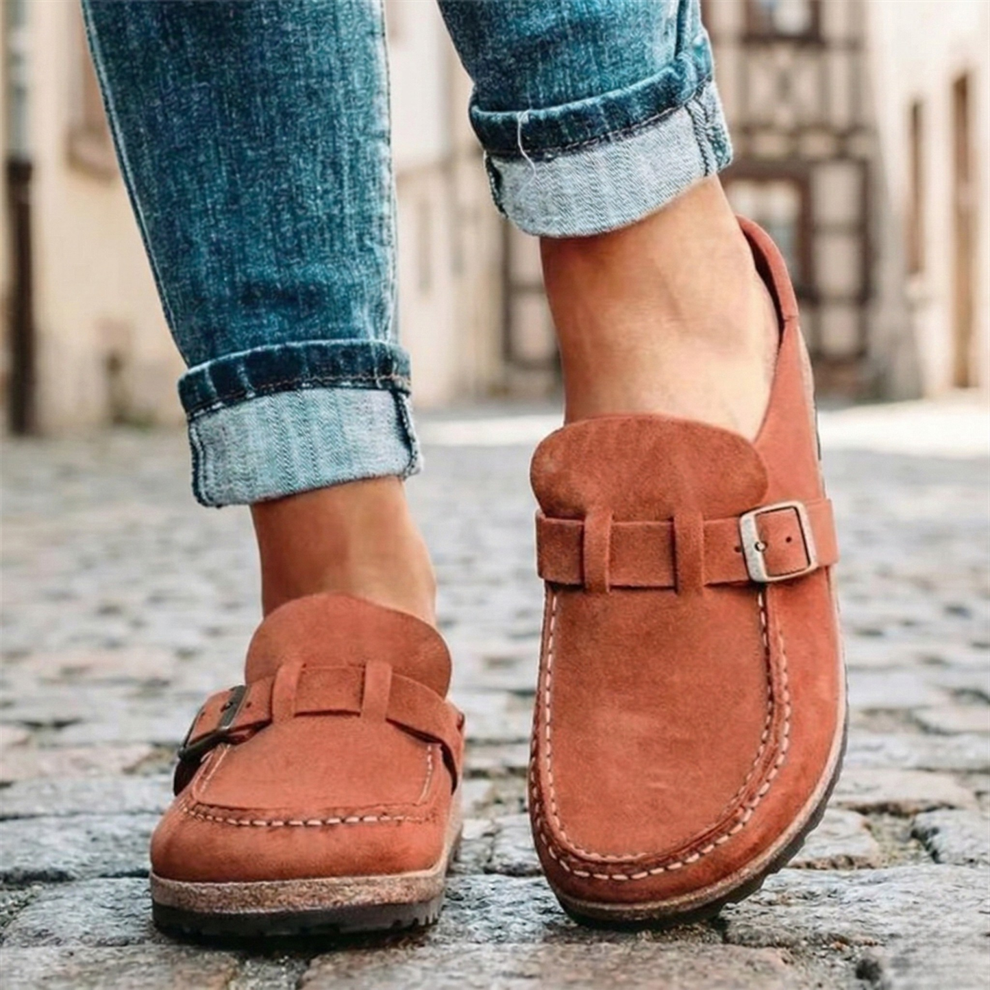 Women's Soft Suede Loafers | Elegant Slip-On Moc-Toe Shoes with Buckle 2