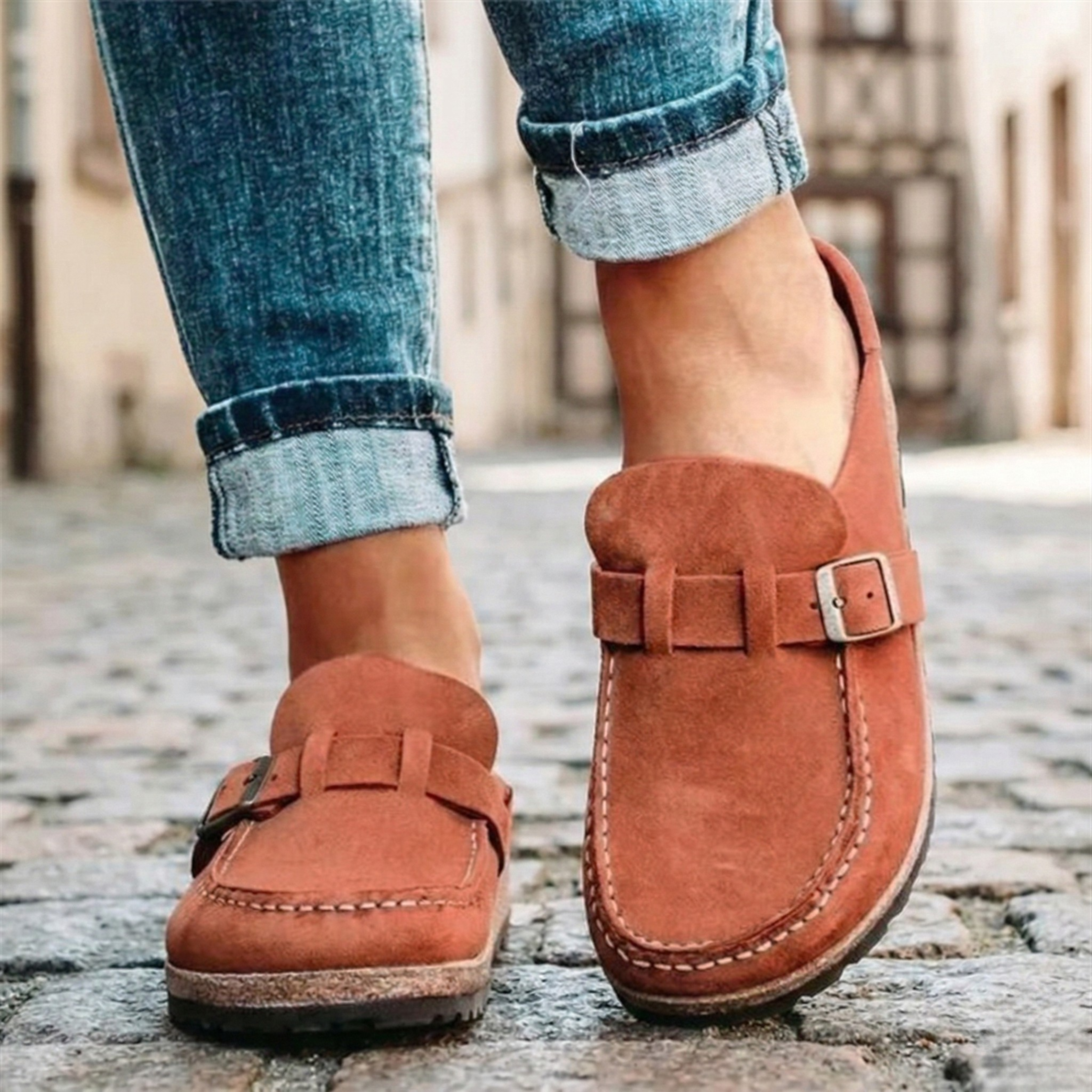 Women's Soft Suede Loafers | Elegant Slip-On Moc-Toe Shoes with Buckle 2