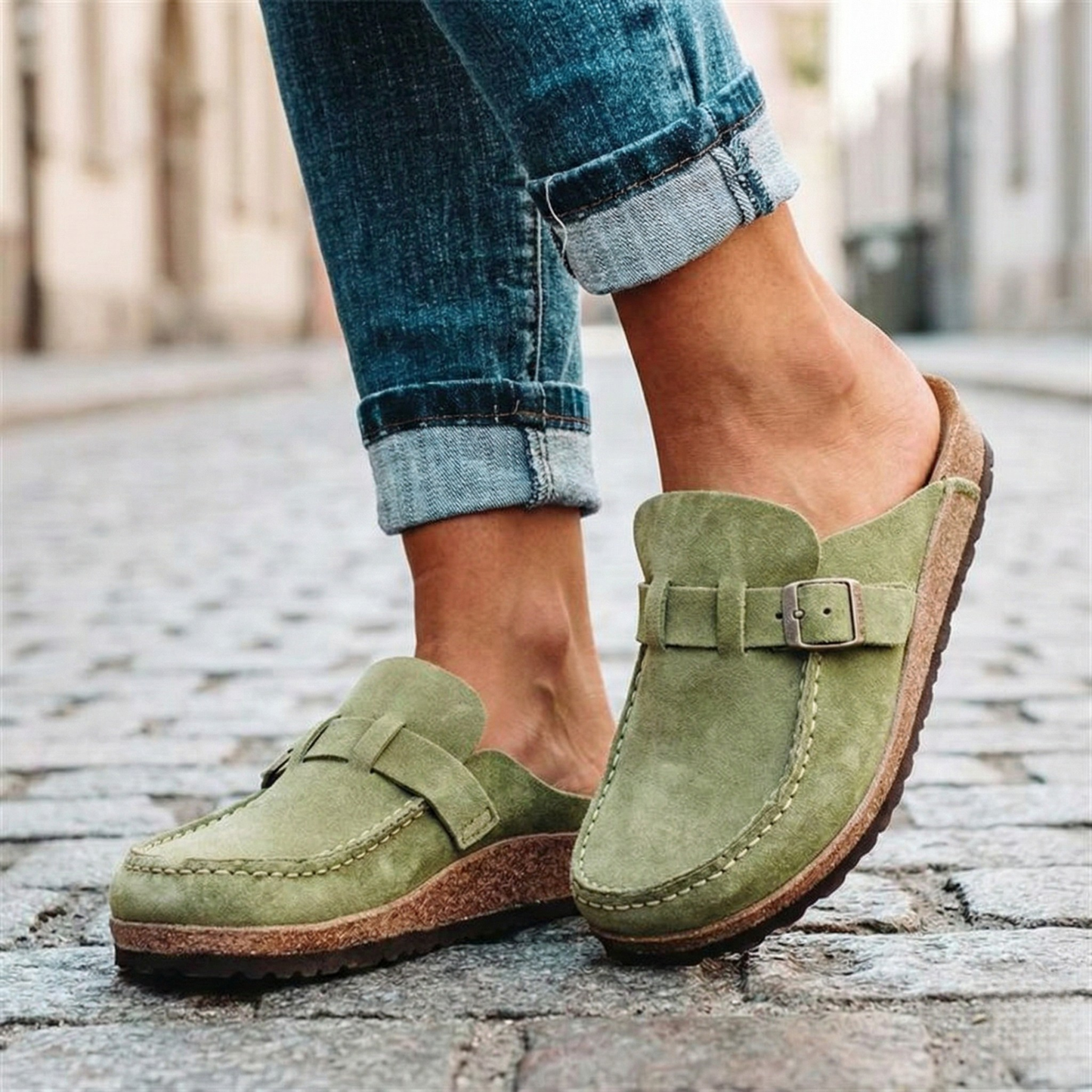 Women's Soft Suede Loafers | Elegant Slip-On Moc-Toe Shoes with Buckle 3