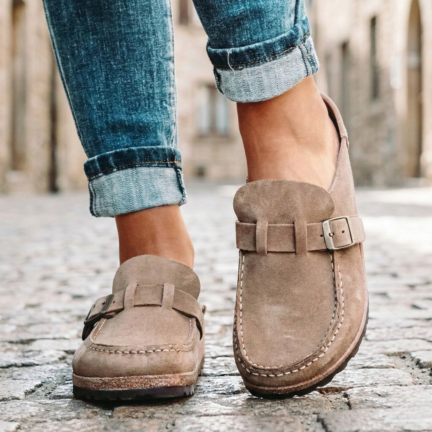 Women's Soft Suede Loafers | Elegant Slip-On Moc-Toe Shoes with Buckle 4