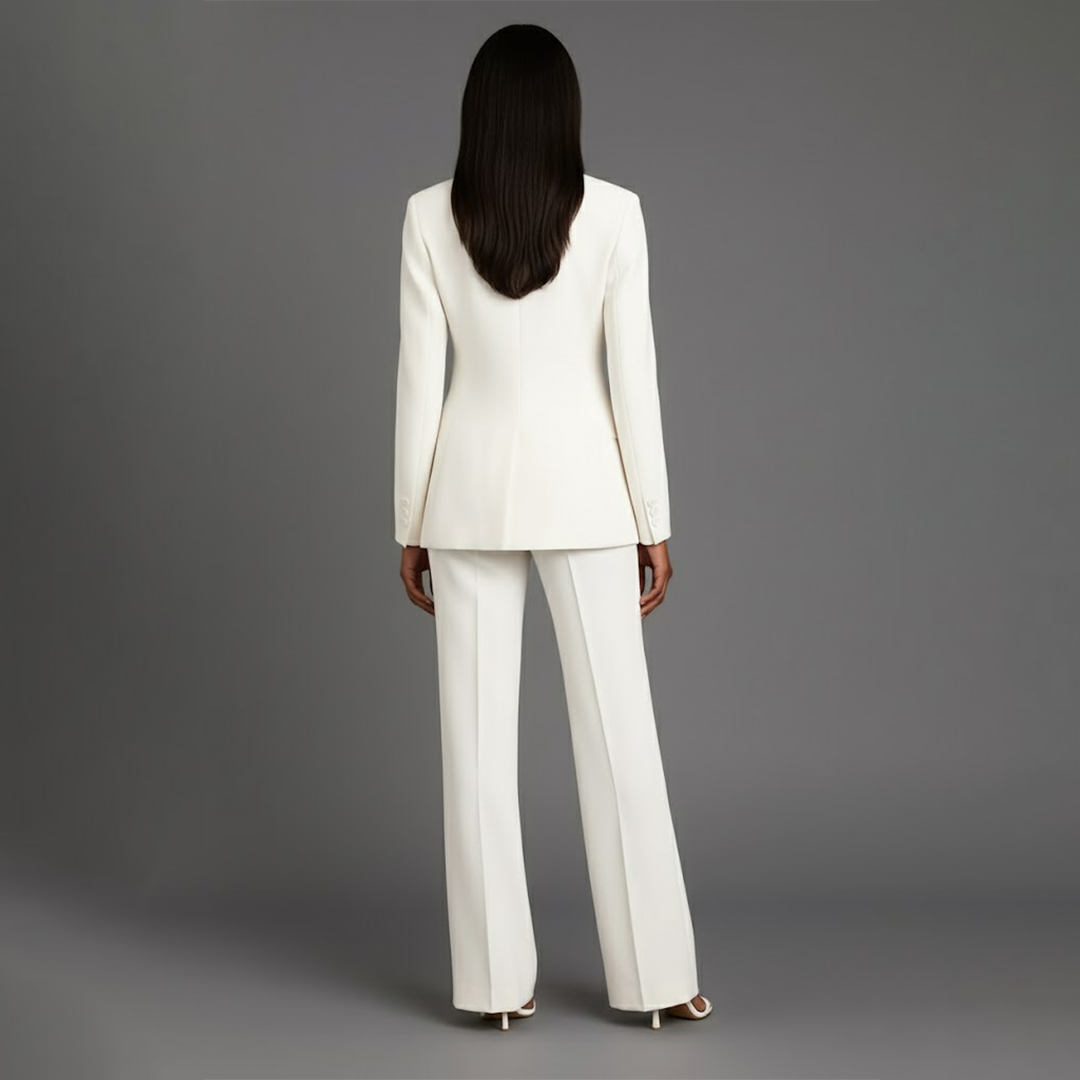 Women's Solid Tailored Blazer and Wide Leg Trousers | Elegant Winter Suit Set 1