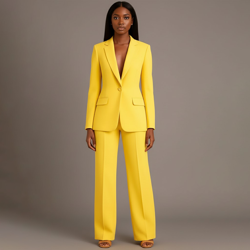 Women's Solid Tailored Blazer and Wide Leg Trousers | Elegant Winter Suit Set 10