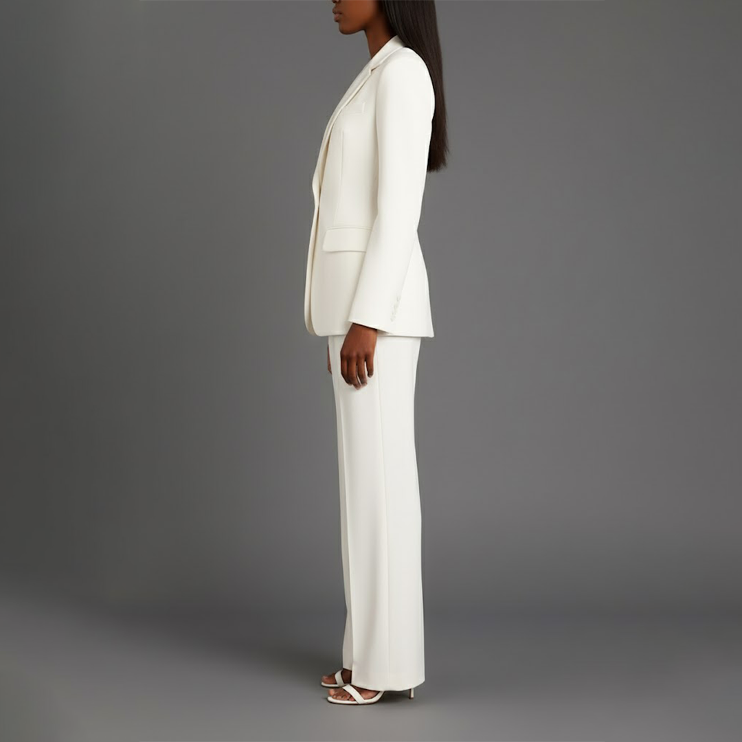 Women's Solid Tailored Blazer and Wide Leg Trousers | Elegant Winter Suit Set 2