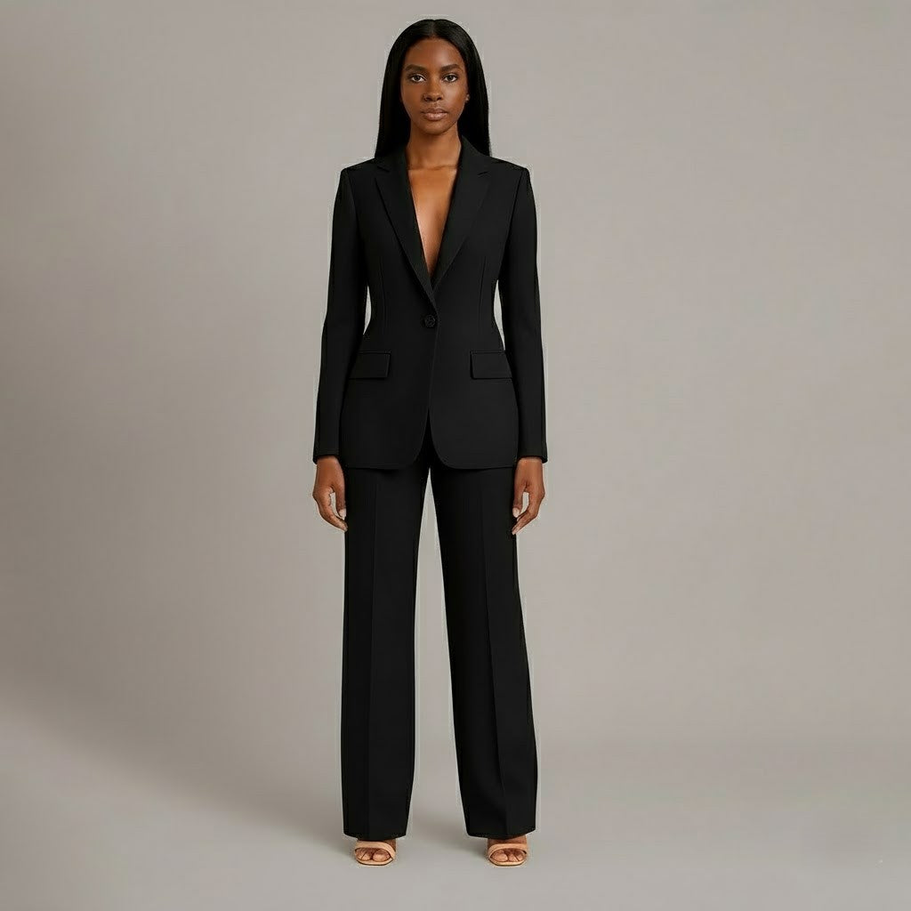Women's Solid Tailored Blazer and Wide Leg Trousers | Elegant Winter Suit Set 3
