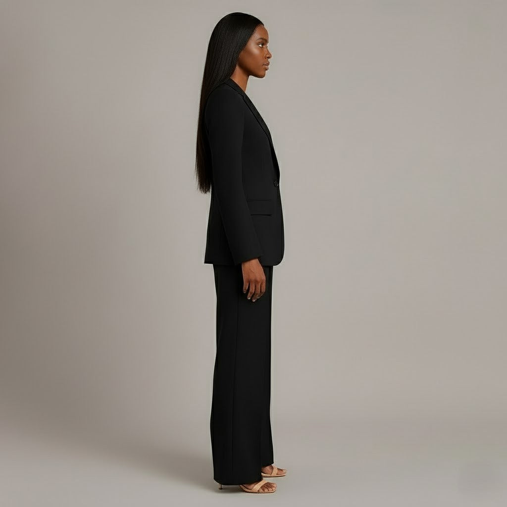 Women's Solid Tailored Blazer and Wide Leg Trousers | Elegant Winter Suit Set 4