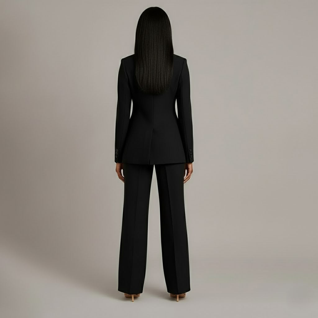Women's Solid Tailored Blazer and Wide Leg Trousers | Elegant Winter Suit Set 5