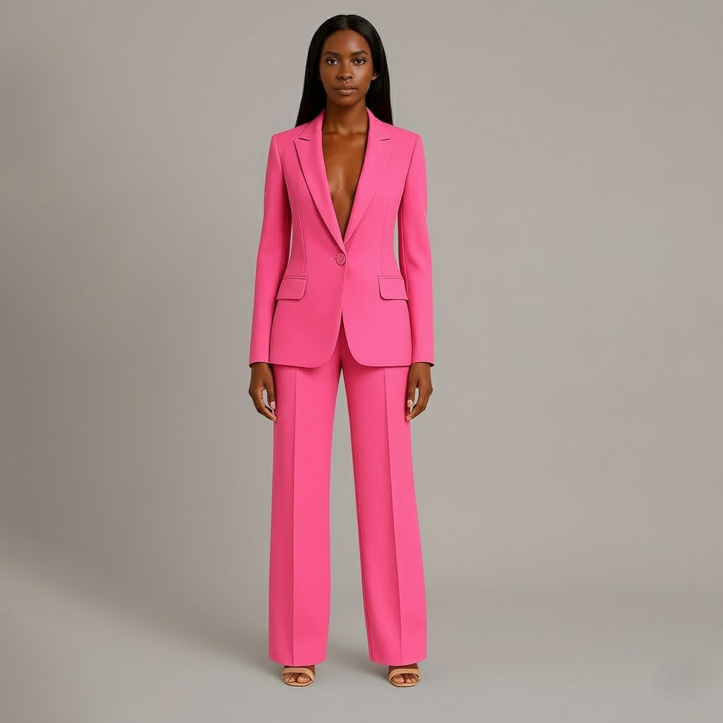 Women's Solid Tailored Blazer and Wide Leg Trousers | Elegant Winter Suit Set 6