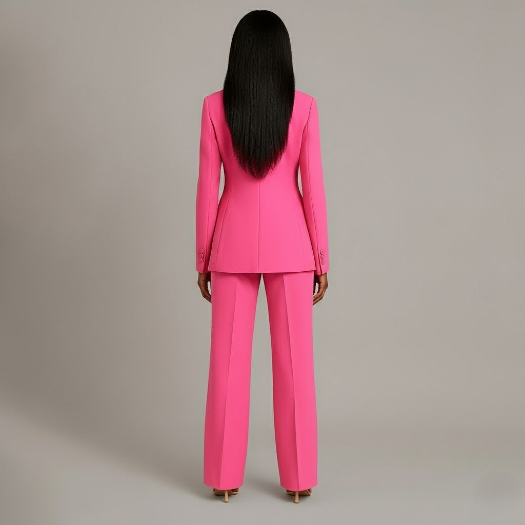 Women's Solid Tailored Blazer and Wide Leg Trousers | Elegant Winter Suit Set 8