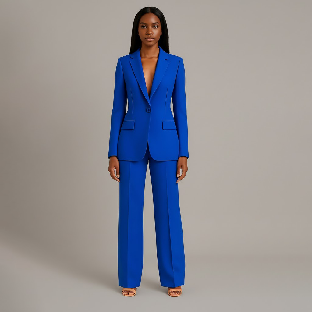 Women's Solid Tailored Blazer and Wide Leg Trousers | Elegant Winter Suit Set 9