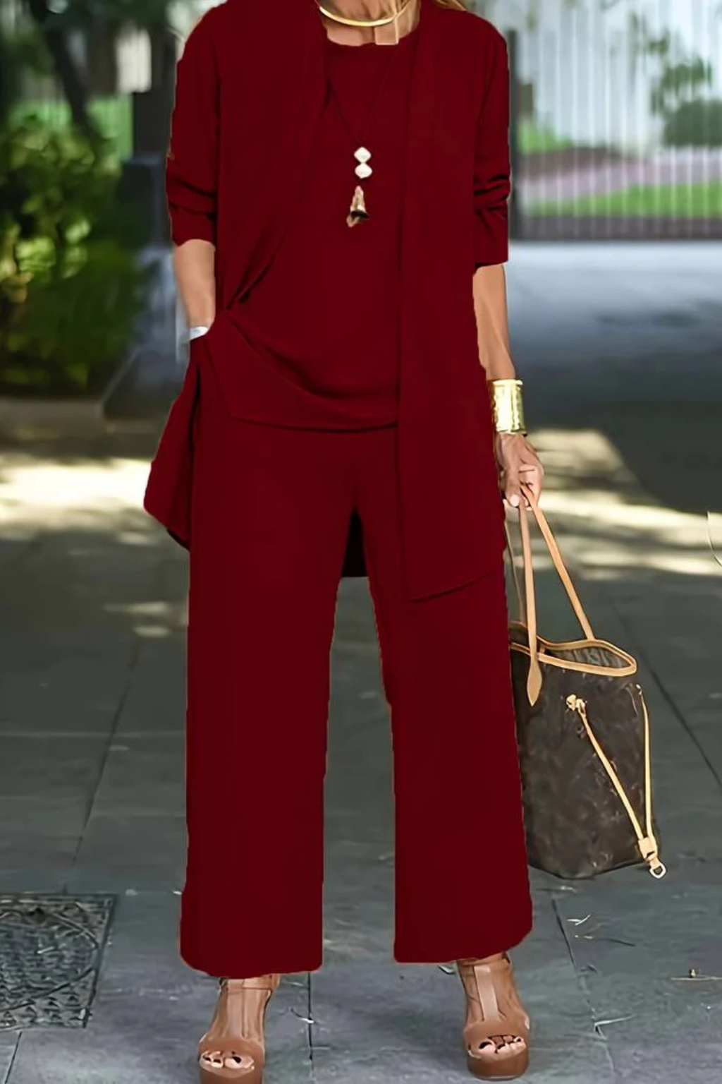 Women's Structured Fabric 3-Piece Set | Elegant Cardigan, Sleeveless Top & Wide-Leg Trousers 5