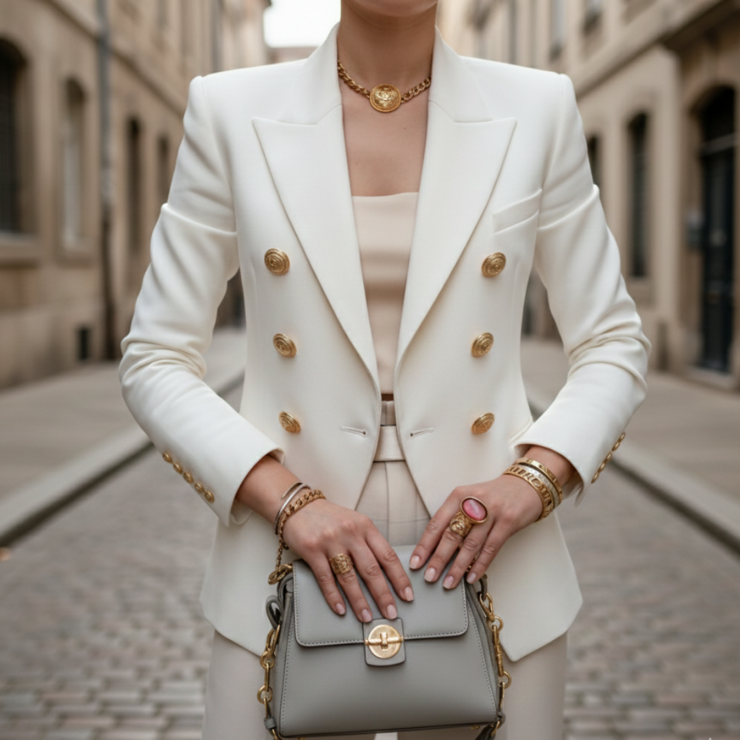 Women's Tailored Polyester Blazer | Elegant Black Blazer for Women | Double-Breasted All-Season Jacket 0