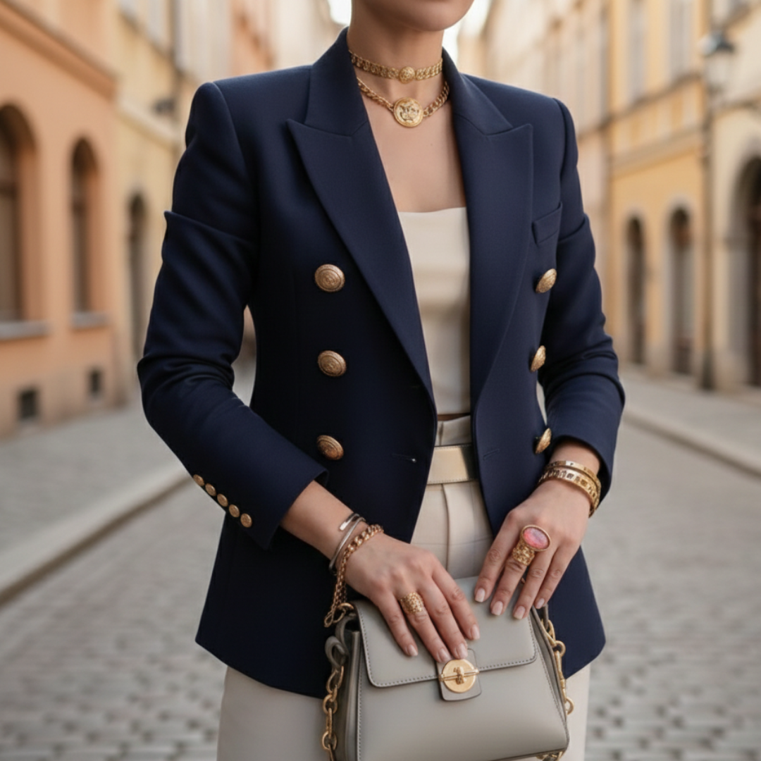 Women's Tailored Polyester Blazer | Elegant Black Blazer for Women | Double-Breasted All-Season Jacket 1