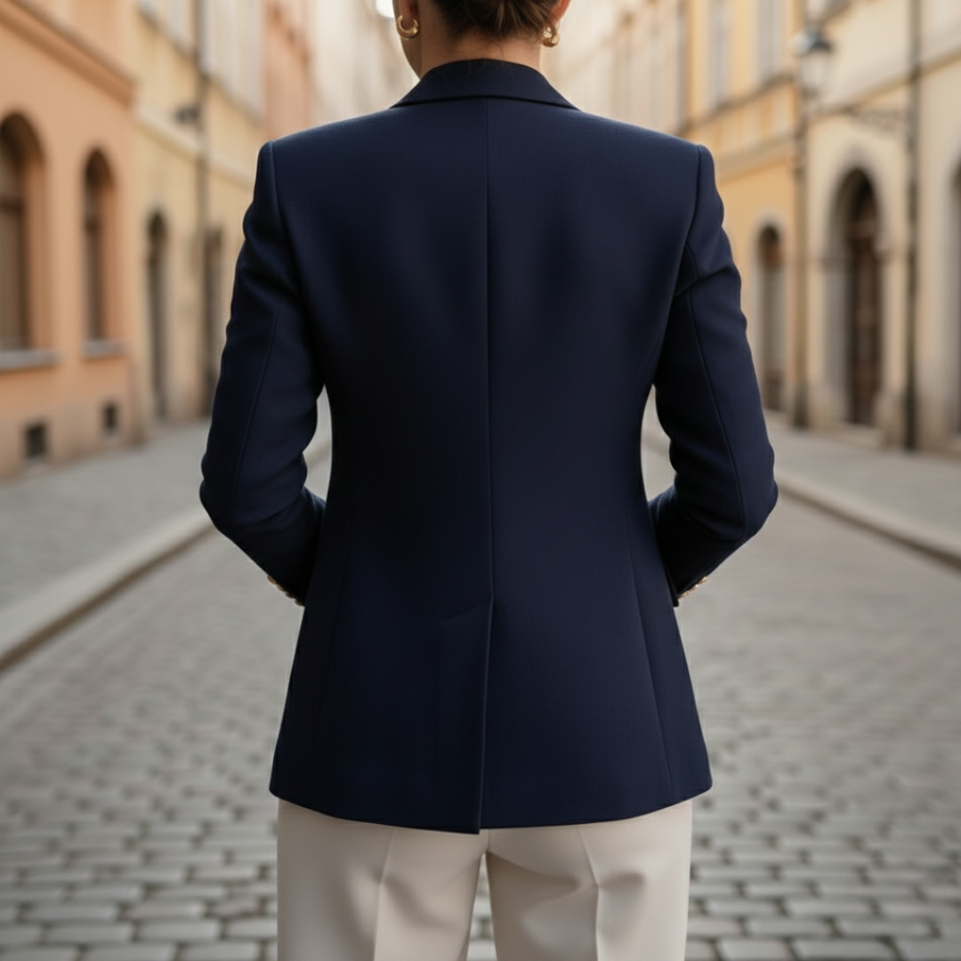 Women's Tailored Polyester Blazer | Elegant Black Blazer for Women | Double-Breasted All-Season Jacket 4