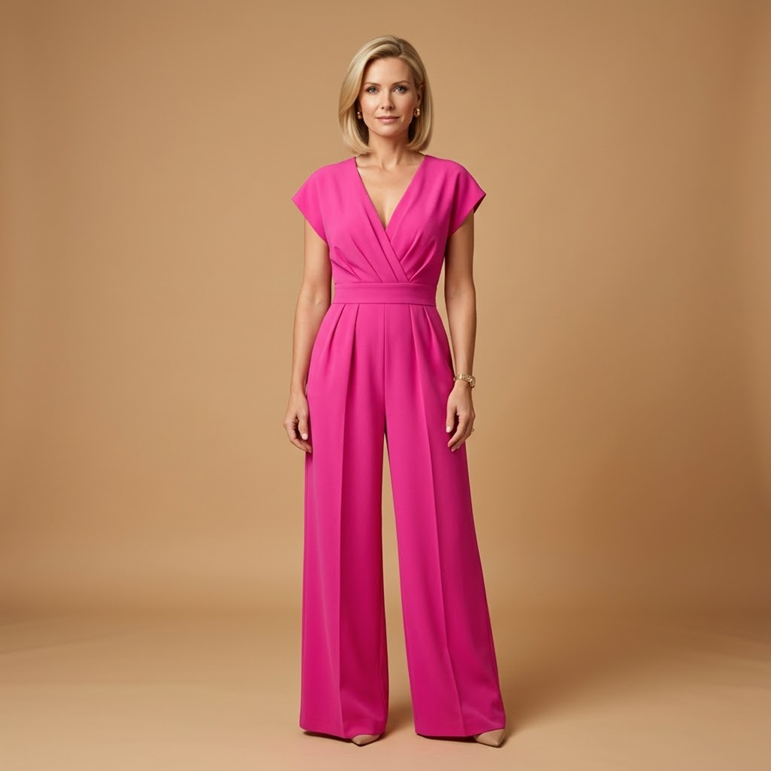 Women's Woven Jumpsuit | Elegant V-Neck Flutter Sleeve Wide-Leg Outfit 0
