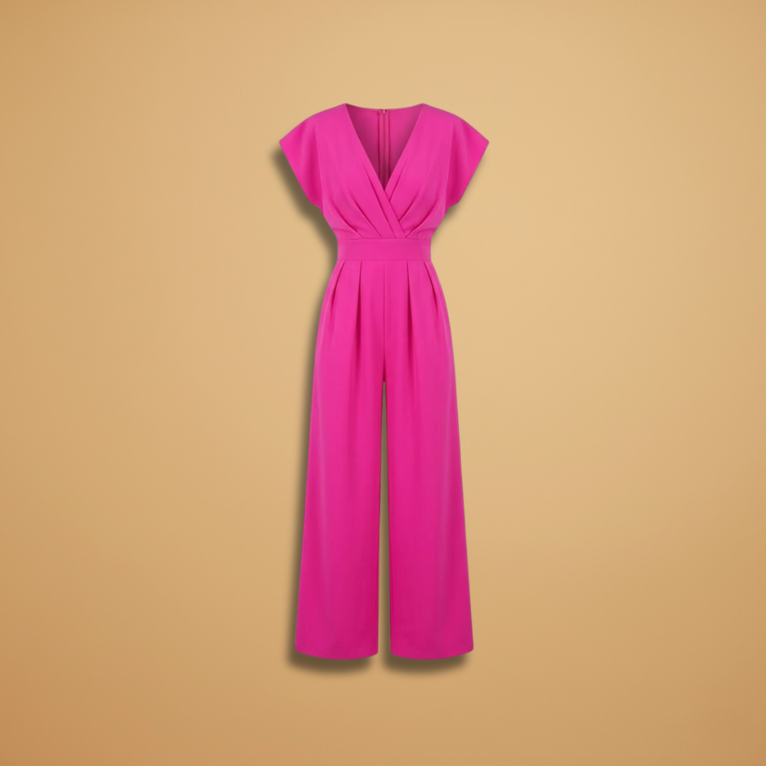 Women's Woven Jumpsuit | Elegant V-Neck Flutter Sleeve Wide-Leg Outfit 1