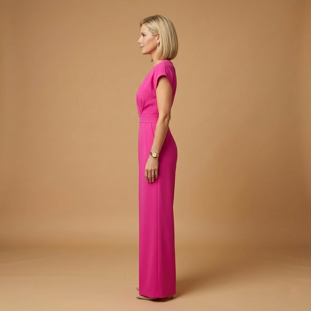 Women's Woven Jumpsuit | Elegant V-Neck Flutter Sleeve Wide-Leg Outfit 2