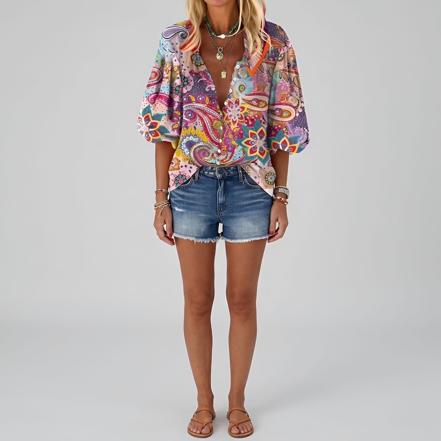 Women's floral blouse with buttons, long sleeve, elegant casual day shirt 3