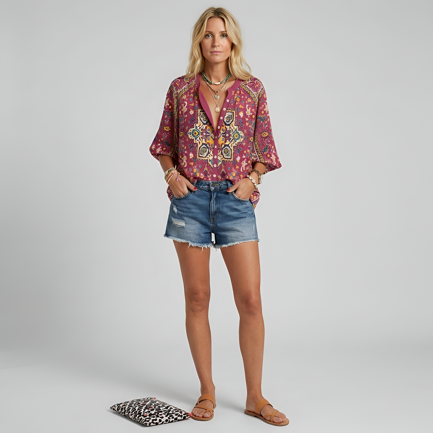 Women's floral blouse with buttons, long sleeve, elegant casual day shirt 4