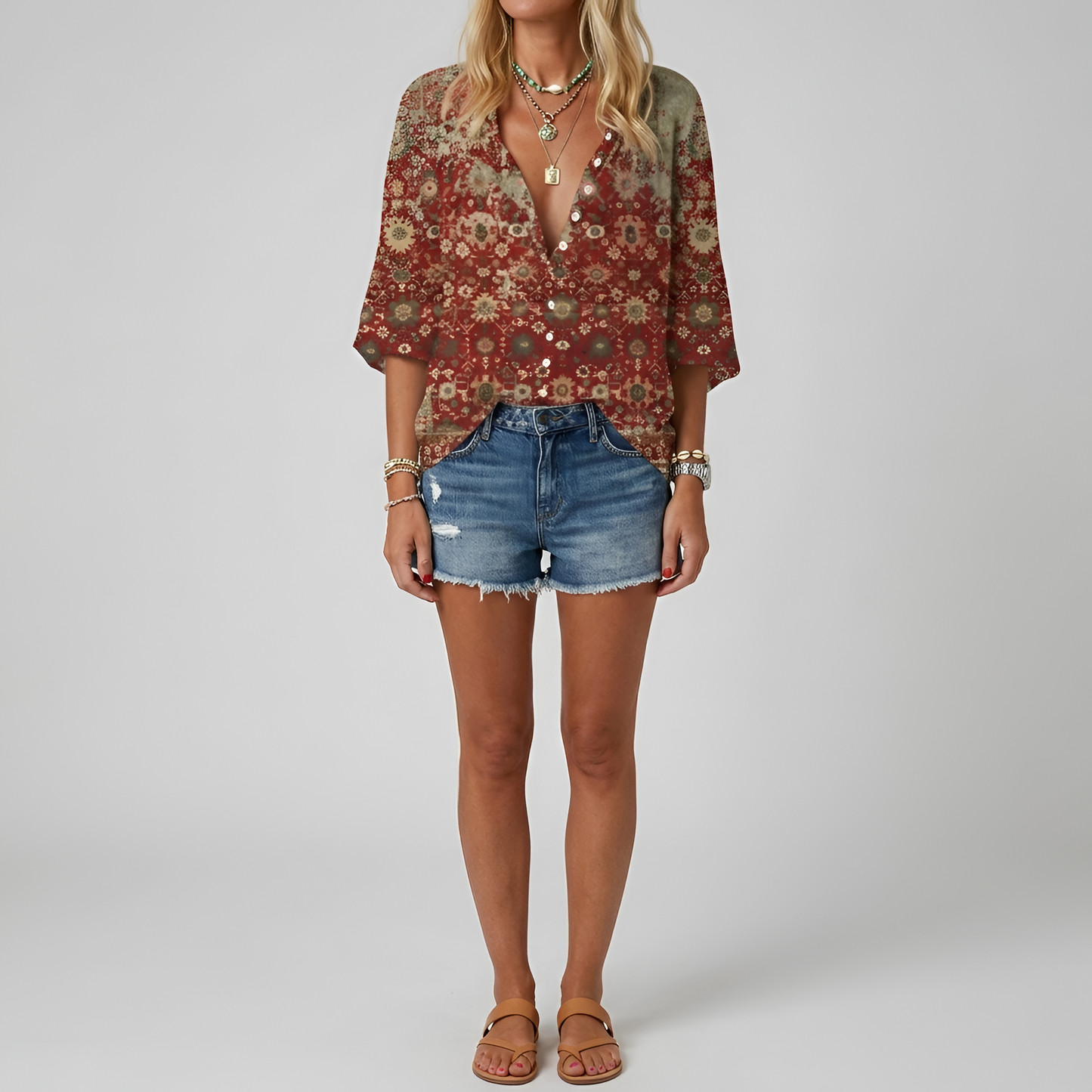 Women's floral blouse with buttons, long sleeve, elegant casual day shirt 5