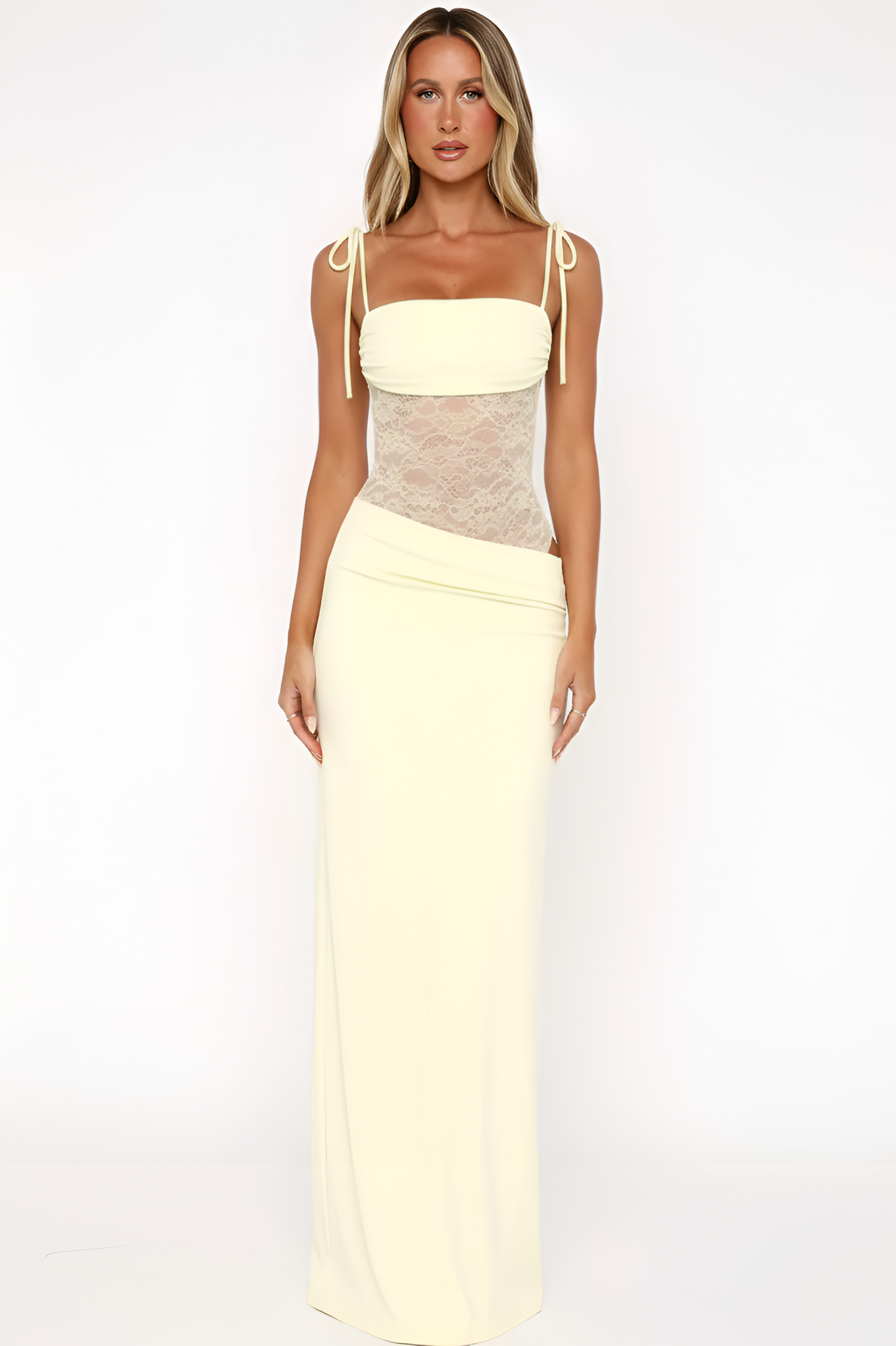 Women's long dress with lace bodice and thin shoulder straps 0