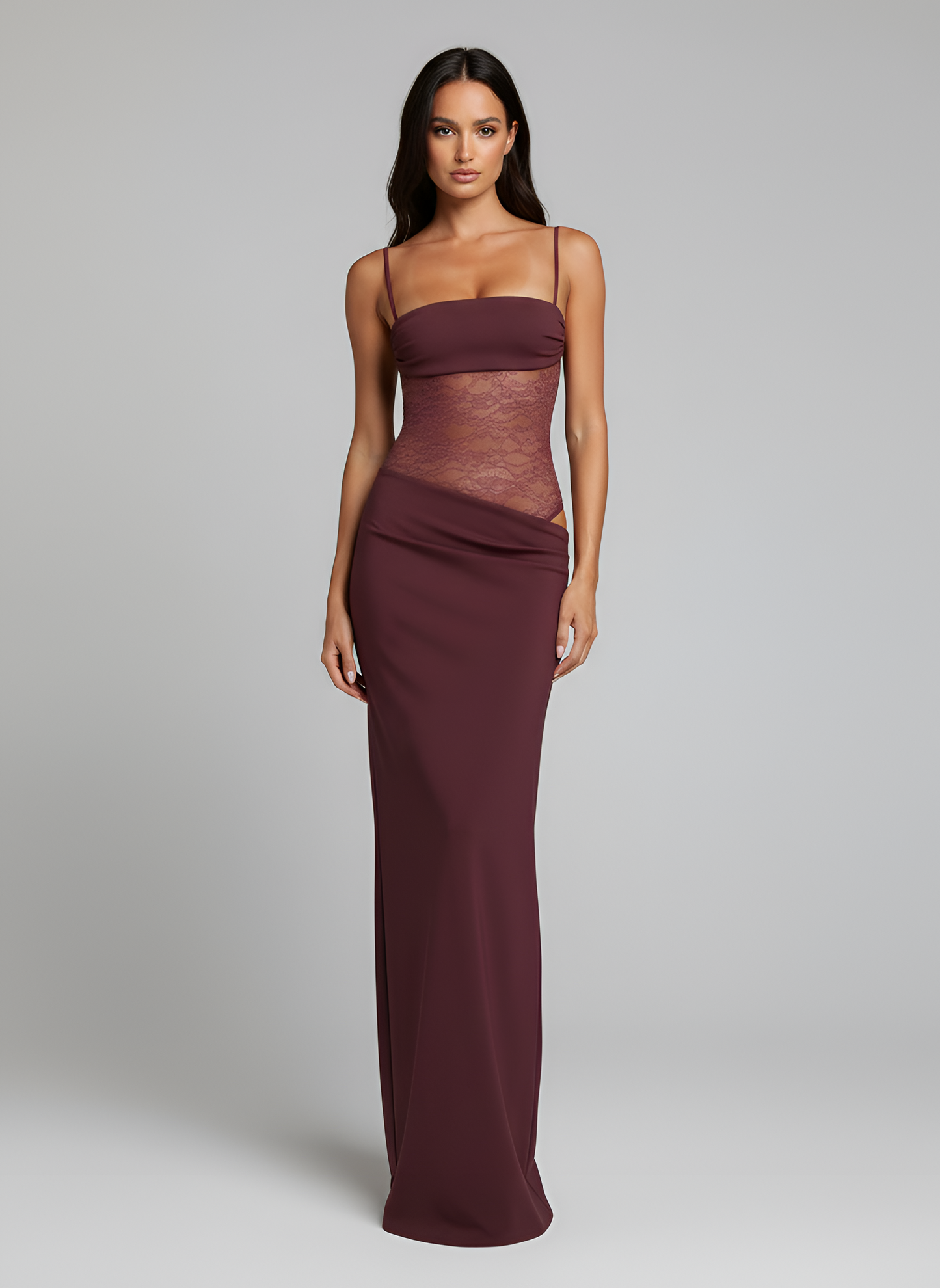 Women's long dress with lace bodice and thin shoulder straps 4