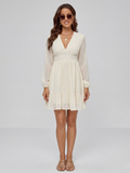 Women's short dress with V-neck, long sleeves, elegant chiffon dress with ruffles 0