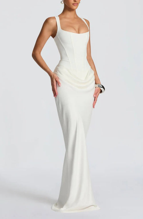 Draped Maxi Gown Figure-Flattering Satin Dress