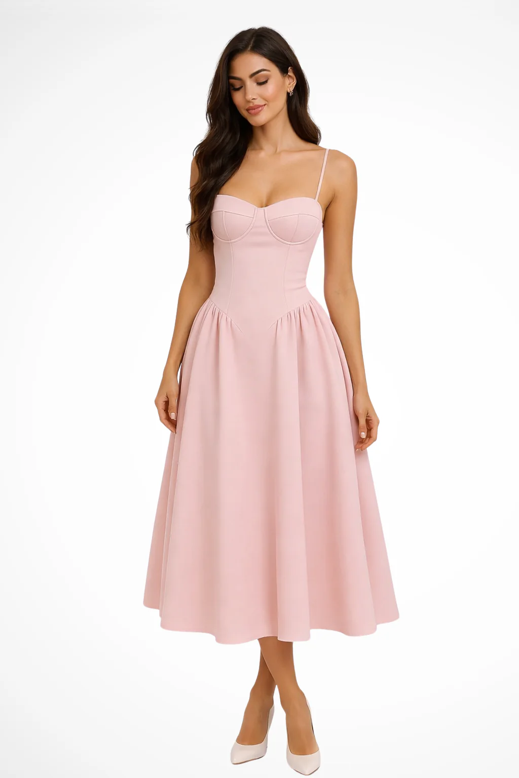Women’s Corset Bodice A Line Elegant Midi Wedding Guests Dress