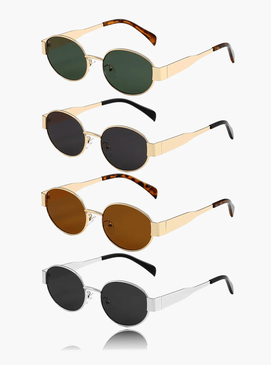 Oval Gold Frame Sunglasses with Green Lenses