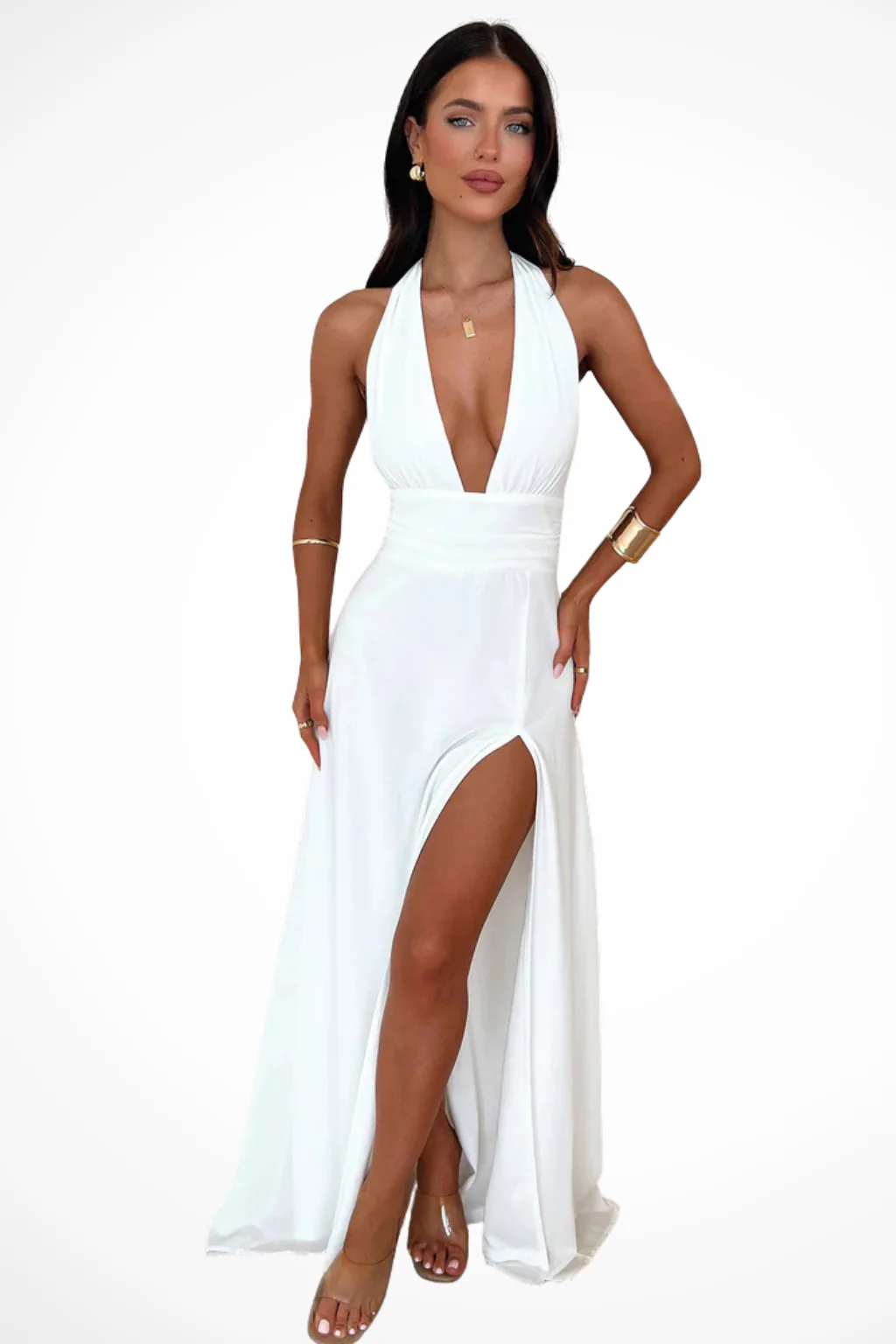 Women’s Halter Neck Maxi Dress with Side Slit