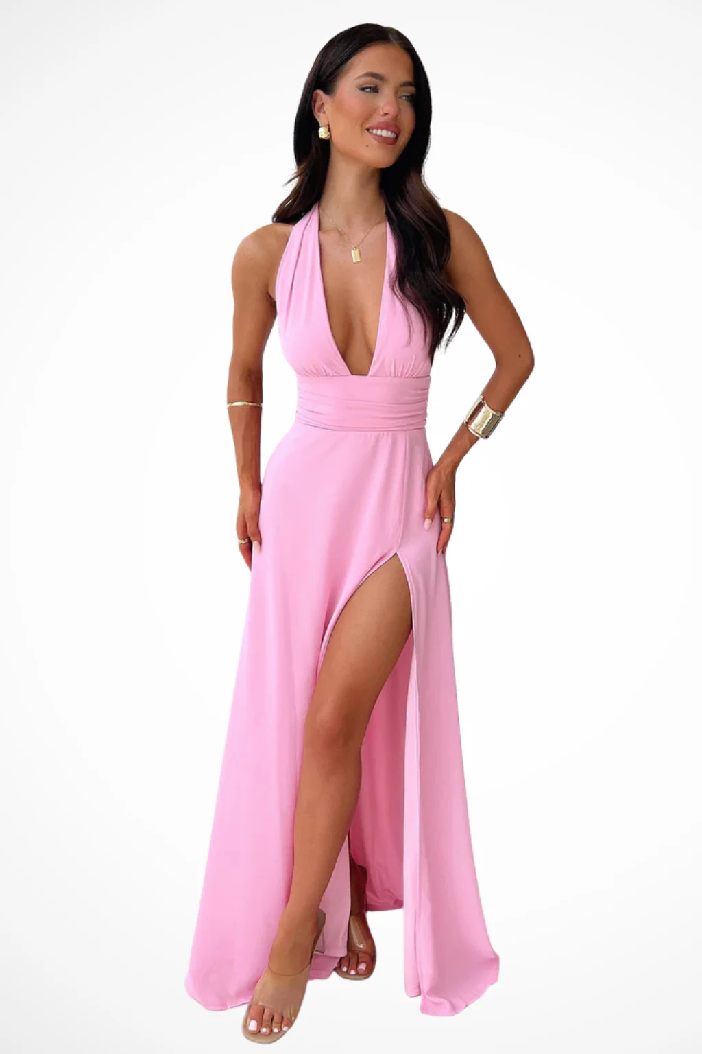 Women’s Halter Neck Maxi Dress with Side Slit