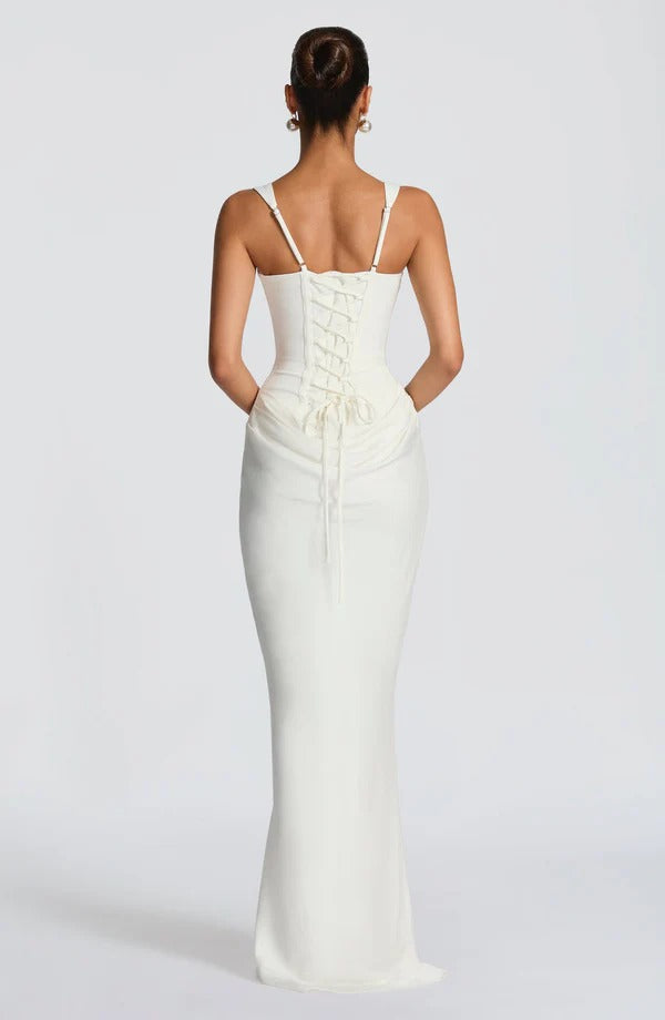Draped Maxi Gown Figure-Flattering Satin Dress