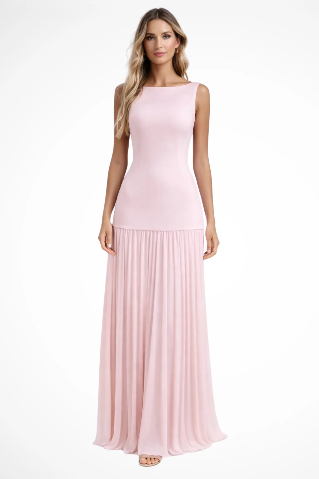 Women Elegant Pleated Formal Maxi Dress