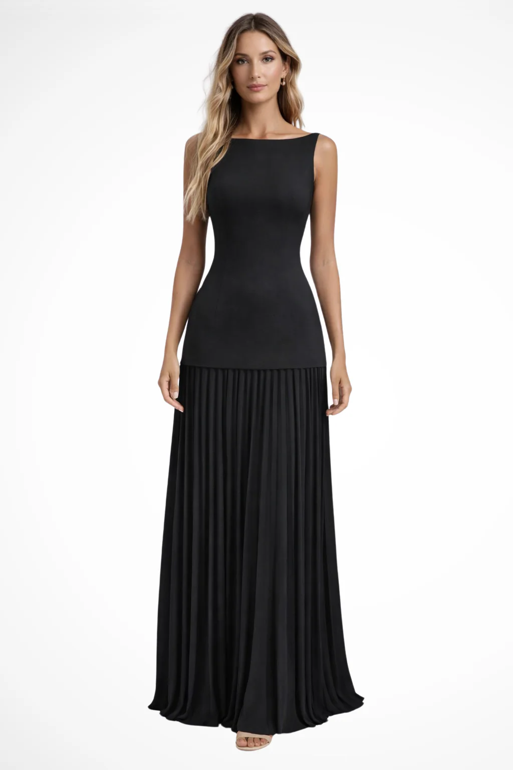 Women Elegant Pleated Formal Maxi Dress