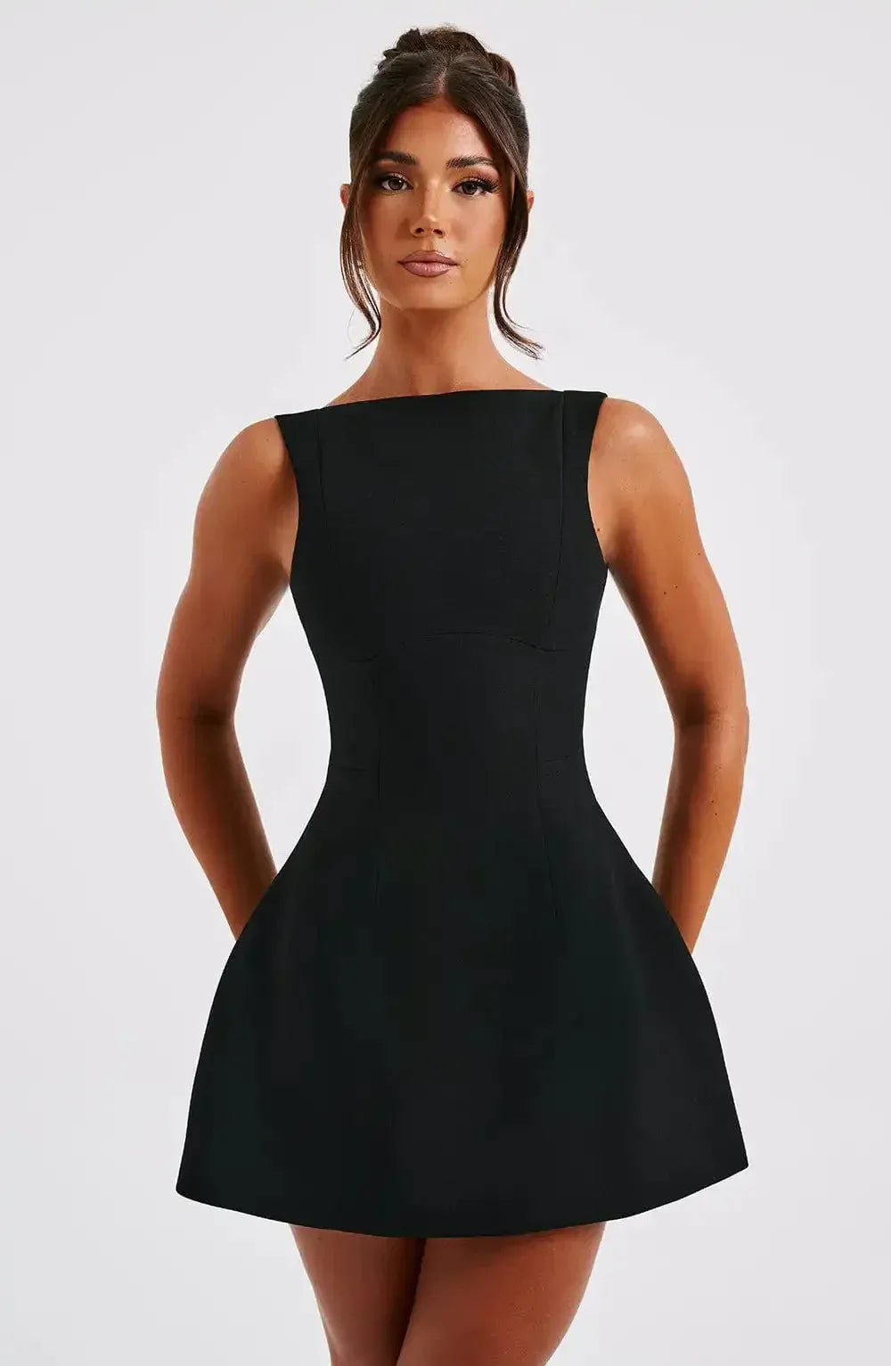 A-Line Boat Neck Mini Dress