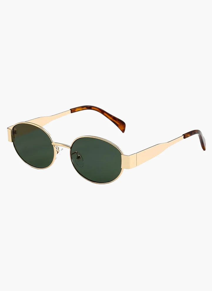 Oval Gold Frame Sunglasses with Green Lenses