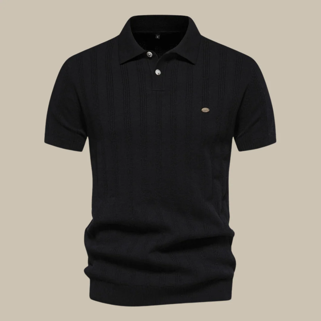 Men's Elegant Polo Shirt with Subtle Texture and Classic Collar