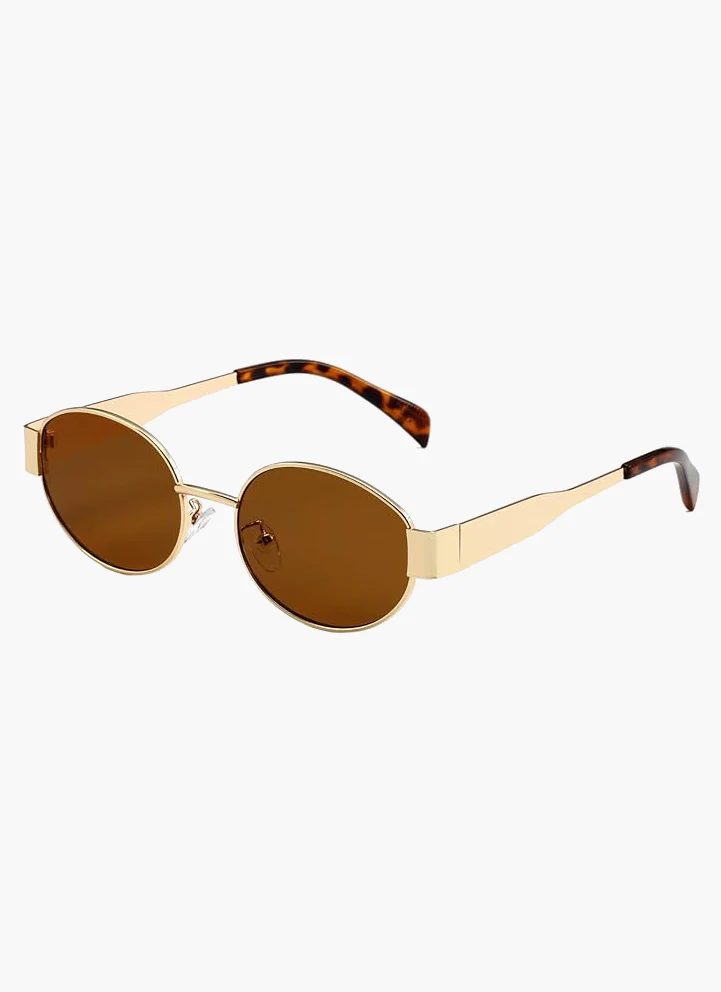 Oval Gold Frame Sunglasses with Green Lenses