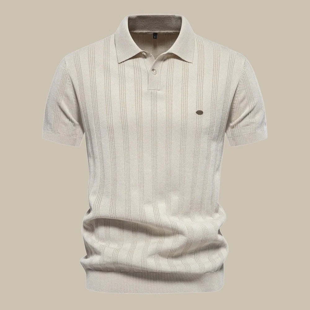 Men's Elegant Polo Shirt with Subtle Texture and Classic Collar