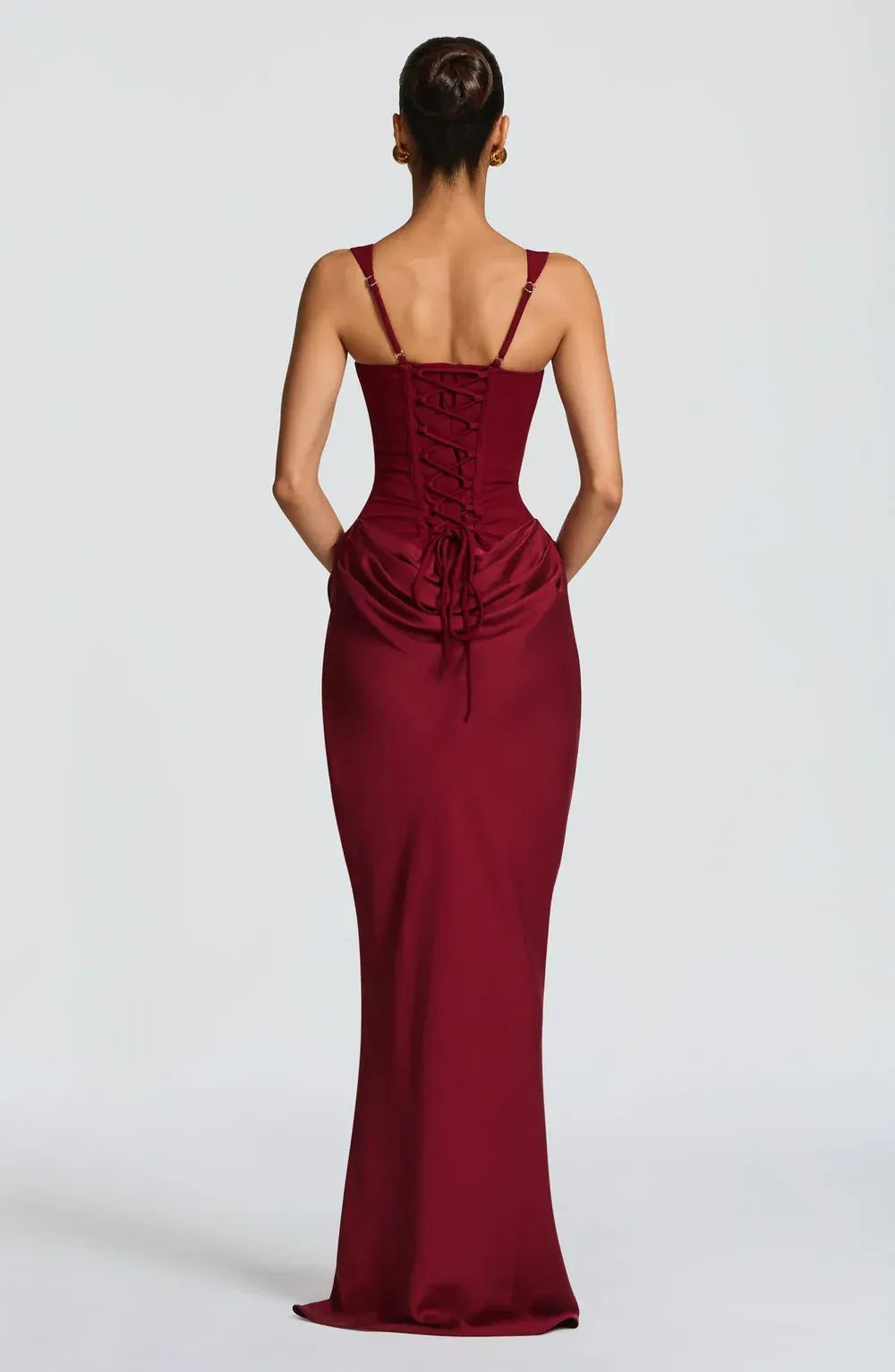Draped Maxi Gown Figure-Flattering Satin Dress